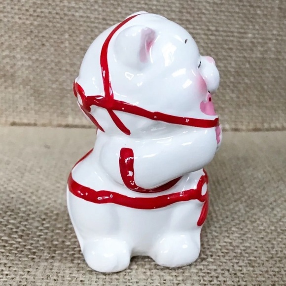 Vintage White Cat Figurine Kitty Wrapped In Ribbon Cute Twee Kitsch Whimsical - Picture 4 of 7
